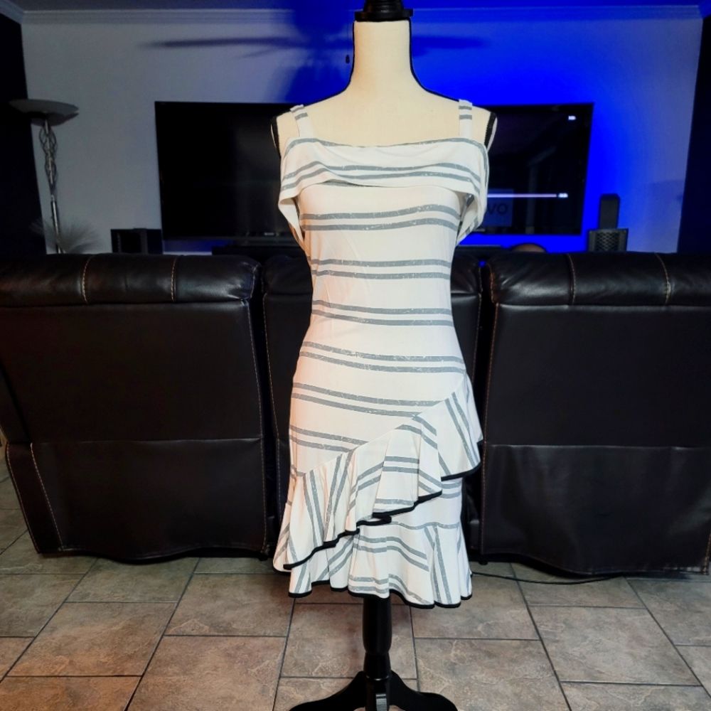 Venus Striped Ruffle Dress, Size Small